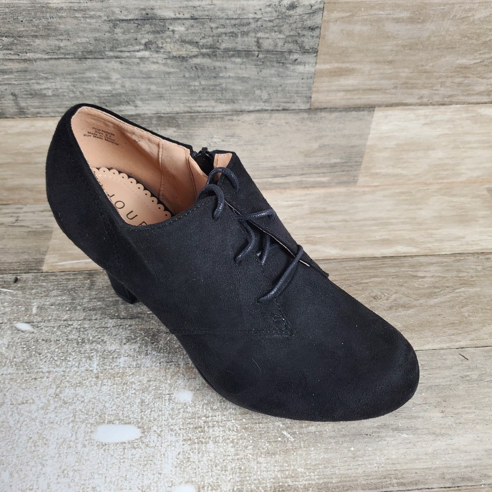Journee Collection Leona Womens Booties Sz 8.5 Black Lace Up Side Zip Block Heel